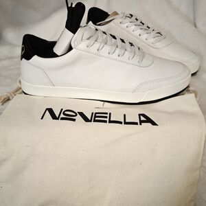 Novella White Leather Low-Top Sneakers with Black Heel